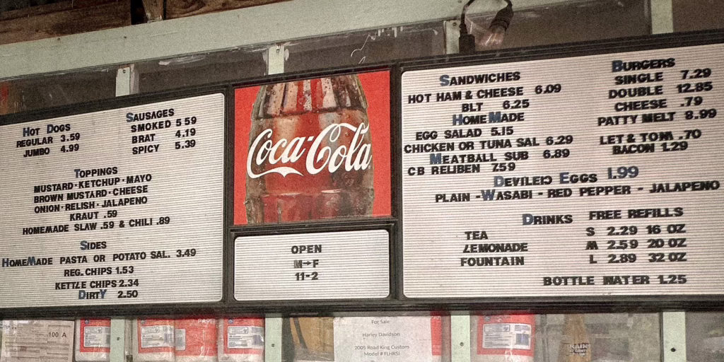 menu at hot dog alley