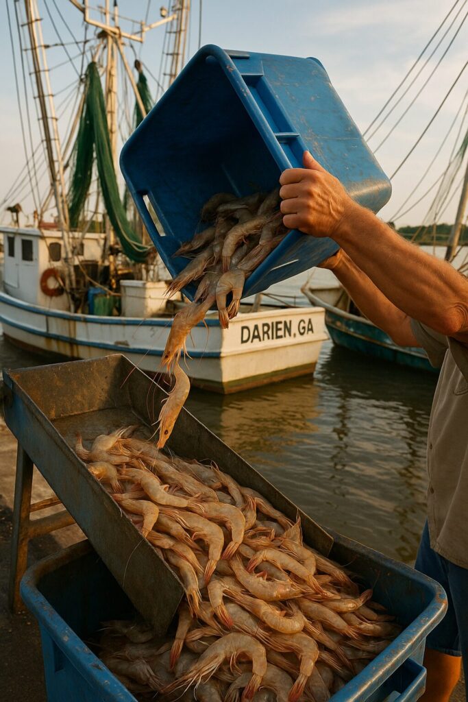 Harvesting shrimp in Darien, GA